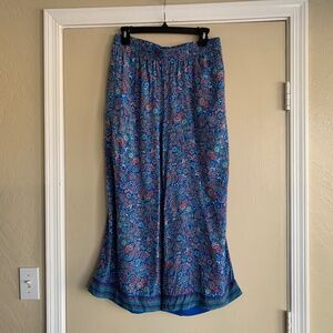 J.Jill Blue Paisley Pull On Straight Wide Leg Cropped Pants Sz.XL Beach Travel